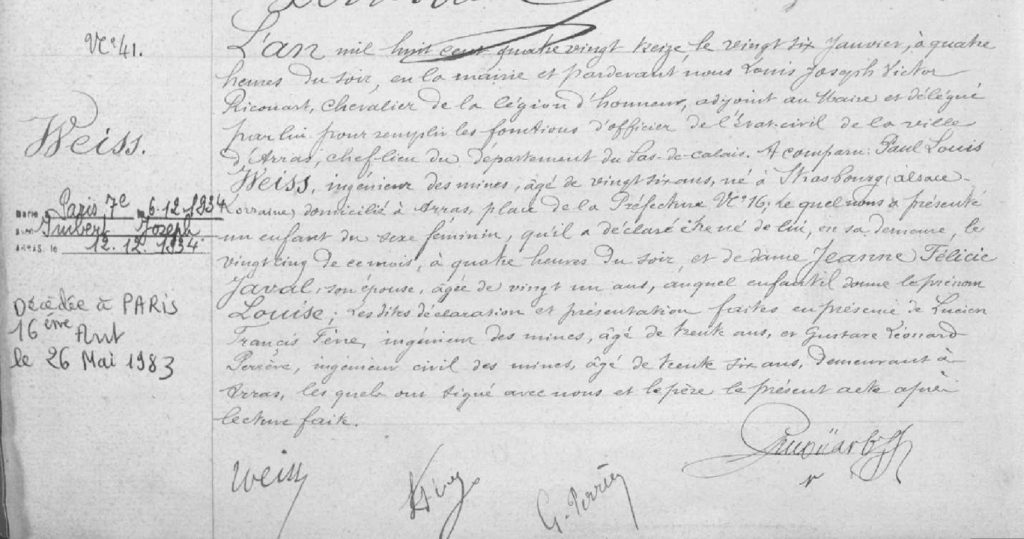 Acte de naissance Louise WEISS